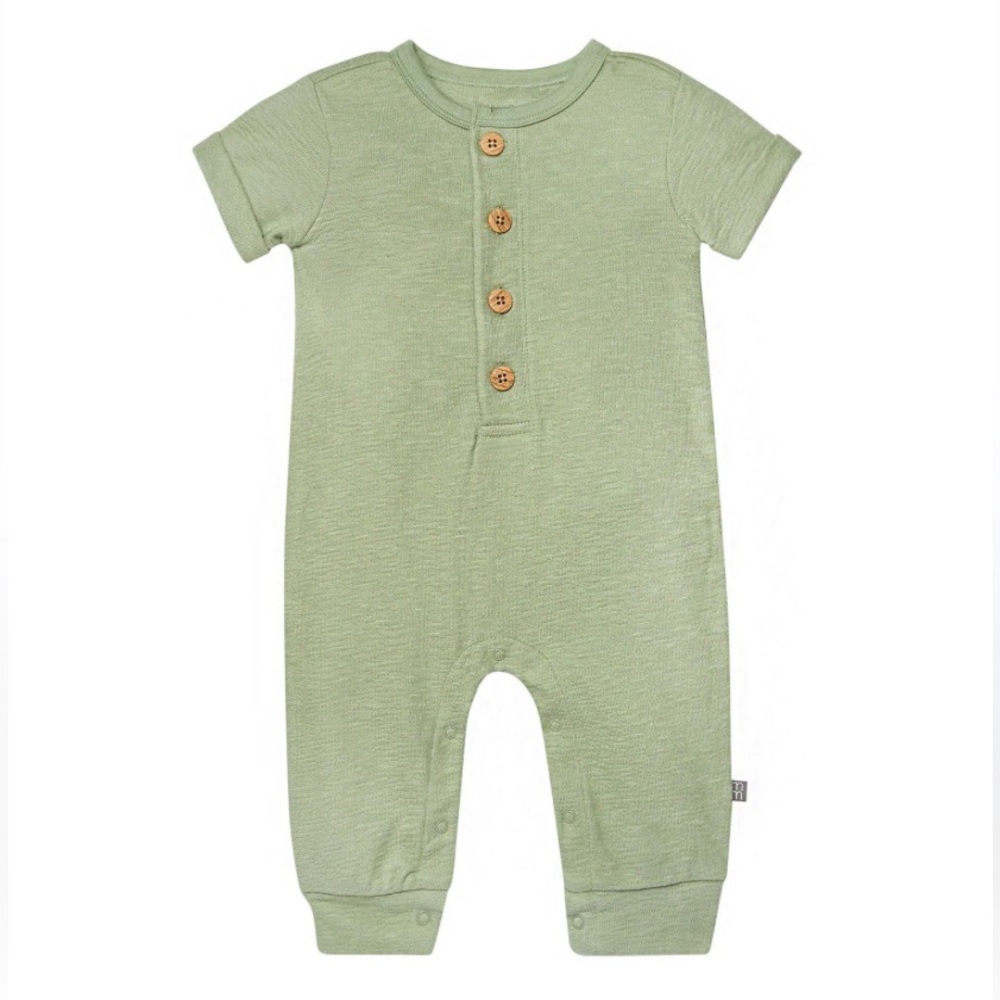🍊5/$25 Modern Moments Olive Green Short-Sleeve Baby Romper size 6-9m